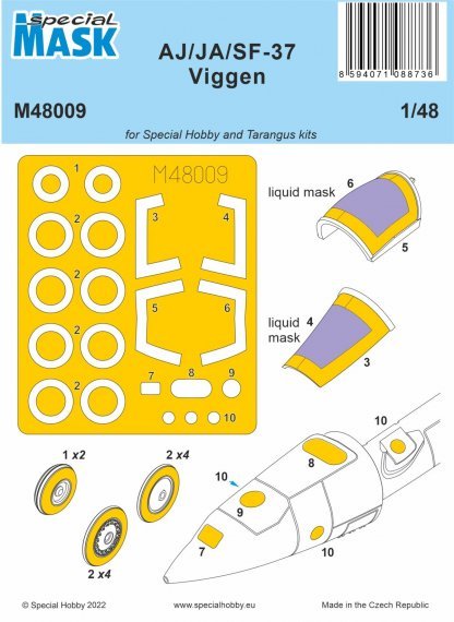 1/48 Saab AJ/SF/JA-37 Viggen Mask Pre-cut spray masks