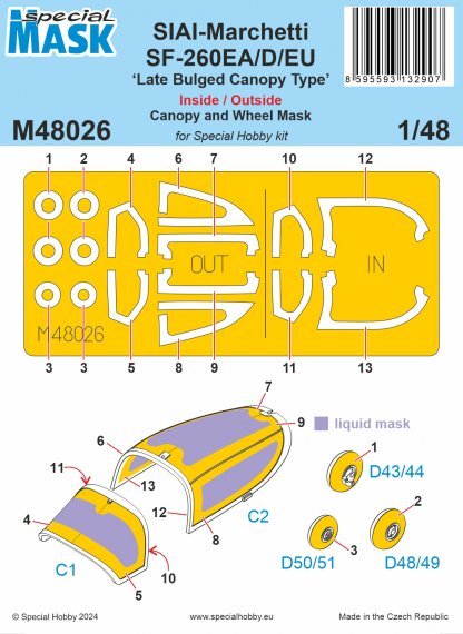 1/48 Mask SF-260EA/D/EU Late Bulged Canopy for Special Hobby