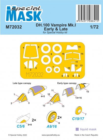 1/72 Mask for DH.100 Vampire Mk.I early/late