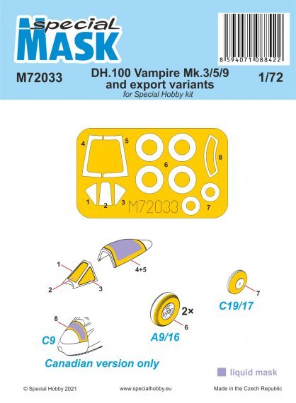 1/72 Mask for DH.100 Vampire Mk.3/5/9 & export