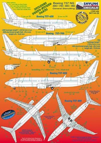 Skyline 1/144 Boeing 737NG -600 a -900 Decalcomanie