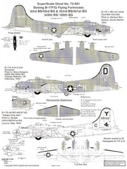 Microscale D�calcomanies B-17F/B-17G Flying Fortress 1/72