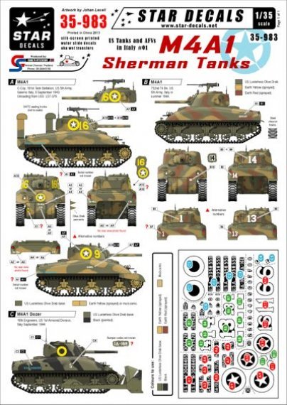 Star Decals Decalcomanie M4A1 Sherman Italia 1/35