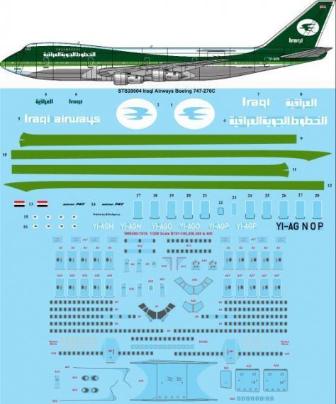 1/200 Boeing 747-270C Iraqi Airways YI-AGN/O/P