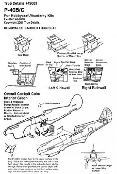 1/48 P-40B/C Tomahawk Cockpit Detail Set