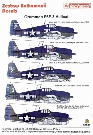 Techmod F6F-3 Hellcat Decals 1/32