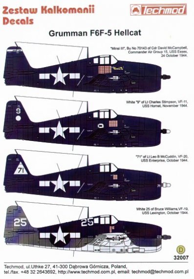 Techmod Decalcomanie F6F-5 Hellcat 1/32