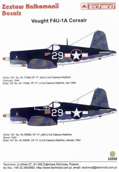 Techmod F4U-1A Corsair VF-17 Decals 1/32