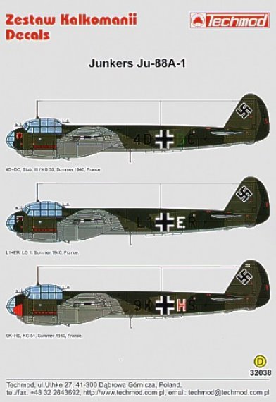 Techmod Decalcomanie Junkers Ju-88A-1 1/32