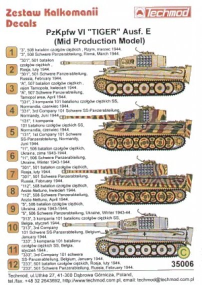 Techmod D�calcomanies Tiger I Ausf.E Mid Production 1/35