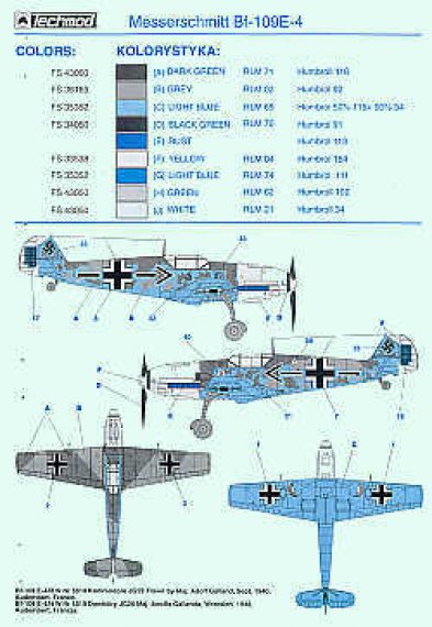 Techmod Decalcomanie Bf-109E-4 1/48 Cinque Opzioni