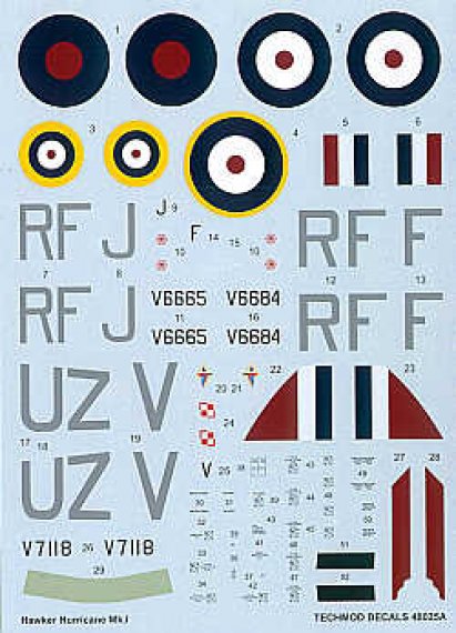 Techmod Decalcomanie Hurricane Mk.I Squadroni Polacchi 1/48