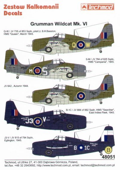 Techmod Grumman Wildcat Mk.IV FAA Decals 1/48