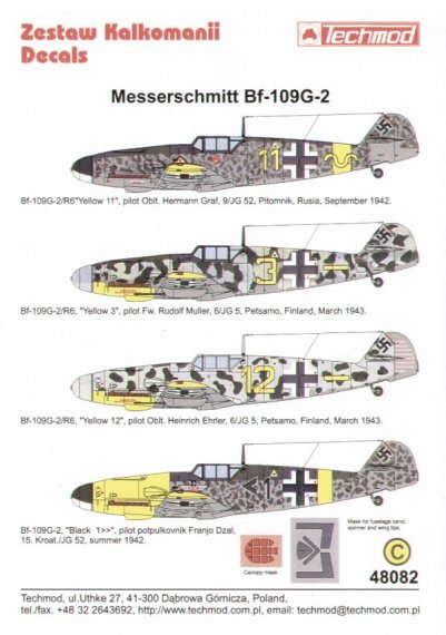 Techmod Bf-109G-2 Decals 1/48 with Canopy Mask