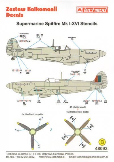 1/48 Supermarine Spitfire Mk. I / XVI Stencil Data for two aircr
