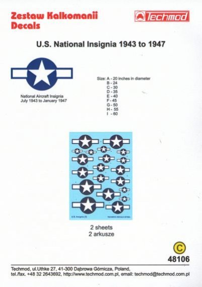 1/48 U.S. National Insignia Stars and Bars 1943-45