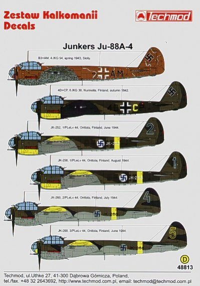 1/48 Junkers Ju 88A-4 Luftwaffe Finland Air Force. Inc Stencil