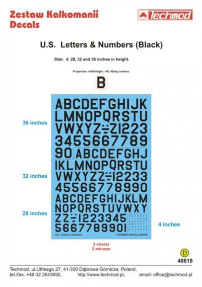 1/48 Black U.S. Letters & Numbers 4 28 32 36 in height