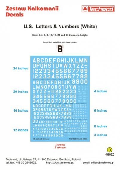 1/48 White U.S. Letters & Numbers 3 4 6 8 12 16 20