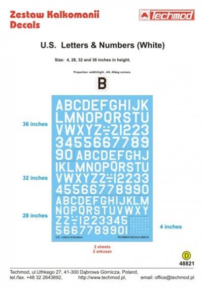 1/48 White U.S. Letters & Numbers 4 28 32 36 in height