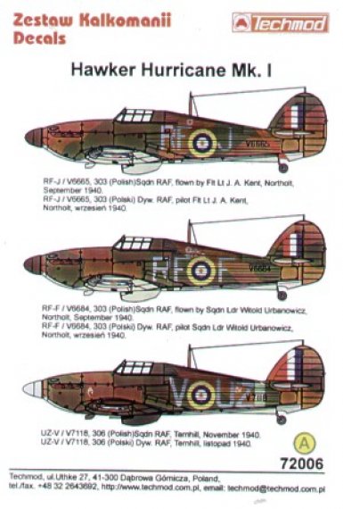 Techmod Decalcomanie Hawker Hurricane Mk.I 1/72