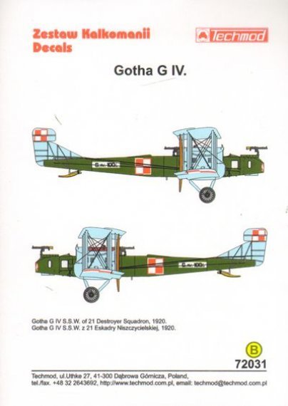 Techmod Decalcomanie Gotha G.IV 1/72 Polonia 1921
