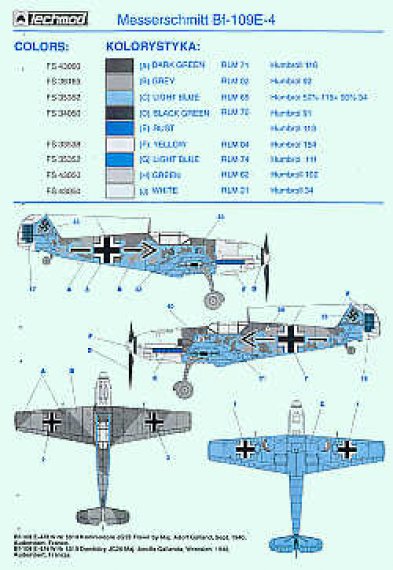Techmod Decalcomanie Bf-109E-4 1/72 Francia 1940-41