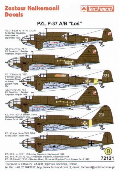 Techmod Decals PZL P.37A/B 1/72