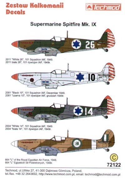 Techmod D�calcomanies Spitfire Mk.IX Isra�lien �gyptien 1/72