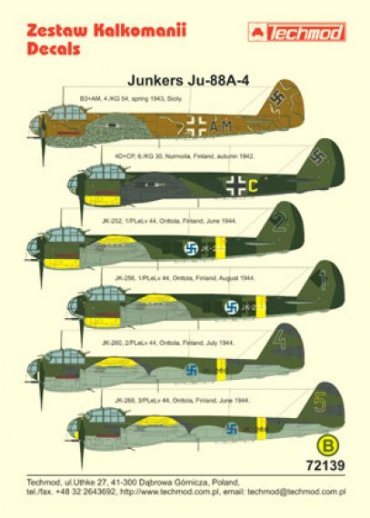 1/72 !!! Junkers Ju-88A-4 5 B3-AM 4/KG 54 Sicily 1943 Desert