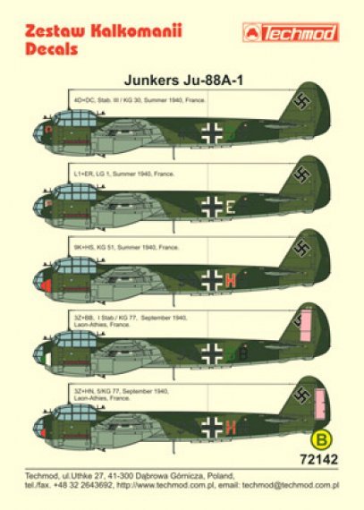 Techmod Decalcomanie Ju-88A-1 Francia 1940 1/72