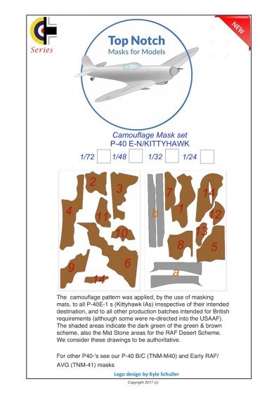 1/32 Curtiss P-40E/P-40N Camouflage pattern paint Mask