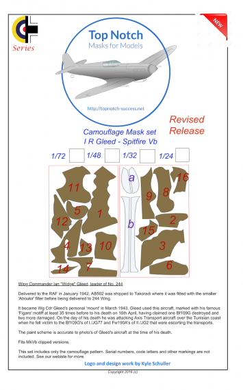 1/72 I R Gleed Spitfire Mk.Vb Pattern A Camouflage pattern mask