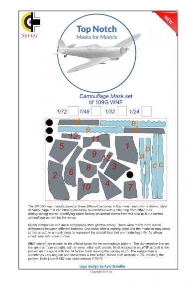 1/72 Messerschmitt Bf-109G WNF Camouflage pattern paint Mask
