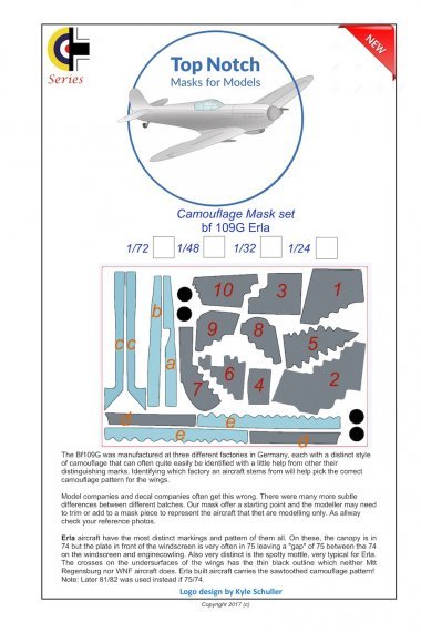 1/72 Messerschmitt Bf-109G Erla Camouflage pattern paint Mask