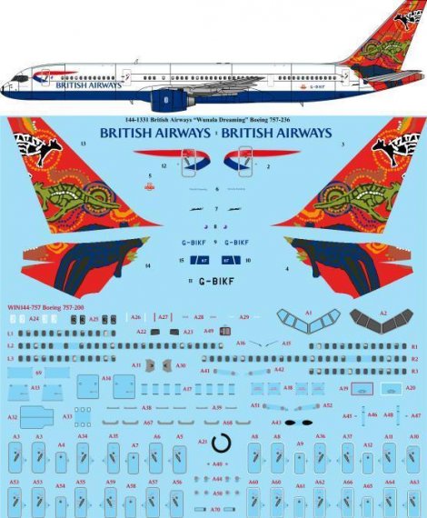 1/144 British Airways Wunala Dreaming Boeing 757-236 laser decal