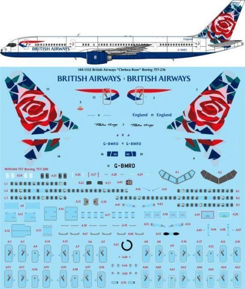 1/144 British Airways Chelsea Rose Boeing 757-236 laser decal wi