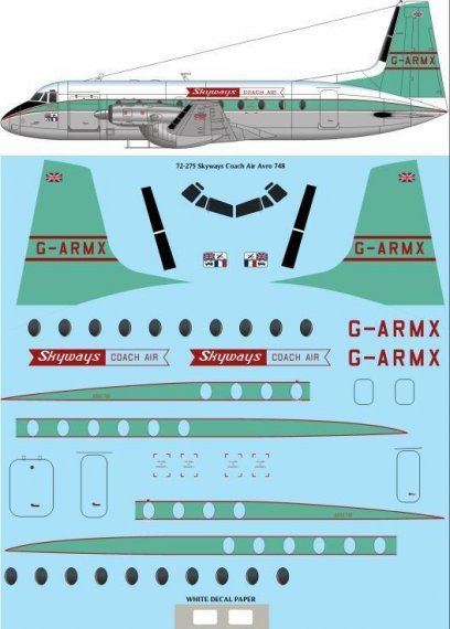 1/72 Skyways Coach Air G-ARMX Avro 748 laser decal for Mach 2