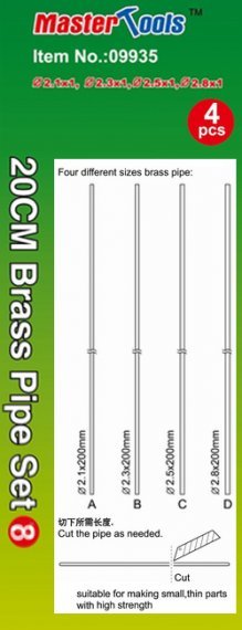 200mm Brass Pipe Set 8. 2.1mm 2.3mm 2.5mm 2.8mm