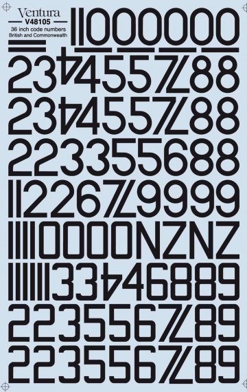 1/48 36 inch numbers for RAF, RN, RAAF, Rcaf and RNZAF, Black