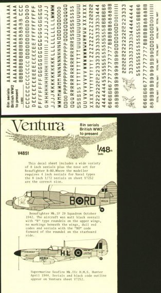 Ventura Decalcomanie Numeri Serie Aereo 1/48