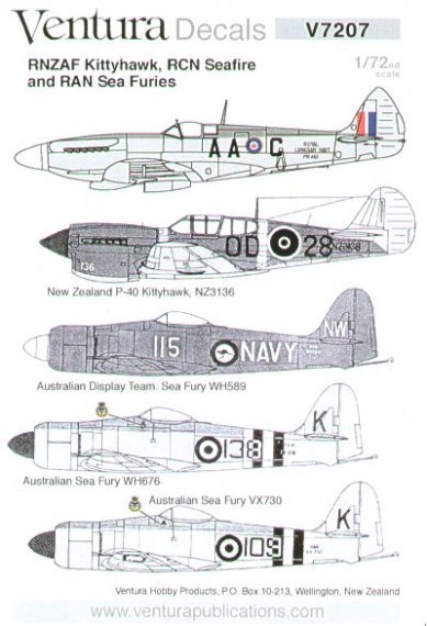Ventura Decalcomanie Aerei 1/72 P-40 Seafire Sea Fury