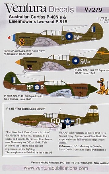 1/72 North-American P-51B and RAAF Curtiss P-40N decals
