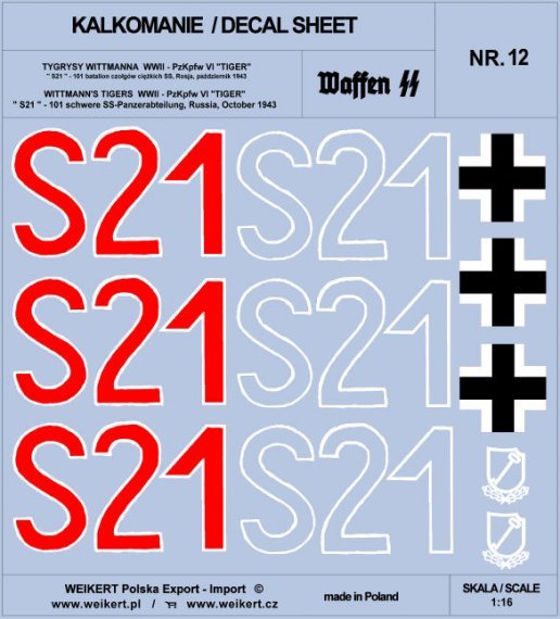 1/16 TIGER I S21 101st SS, Russia, October 1943 decal