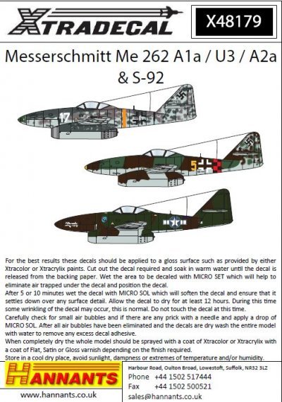 1/48 Messerschmitt Me 262A1a/U3/A2A/