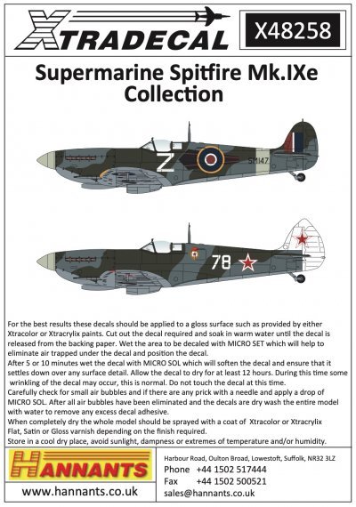 Xtradecal Decalcomanie Spitfire Mk.IXe Collection 6 1/48