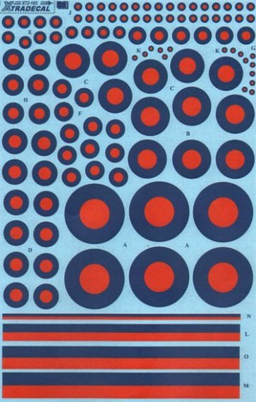 1/72 RAF Post War Red/Blue Tactical Roundels. 10 Roundel sizes,