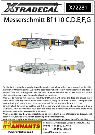 1/72 Messerschmitt Bf-110C/Bf-110D/Bf-110E/Bf-110F/Bf-110G