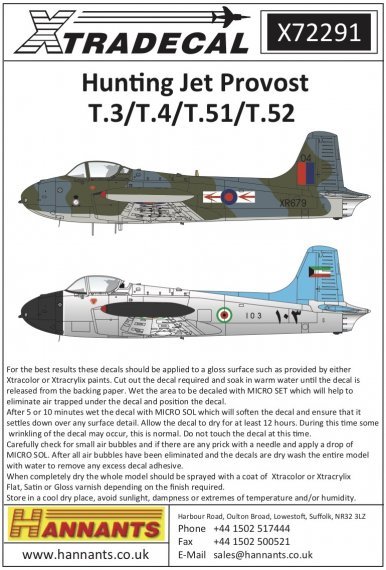 1/72 Revised Hunting Jet Provost decals