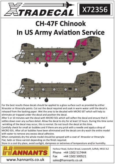 1/72 Boeing CH-47F ChinookIn US Army Aviation Service decals